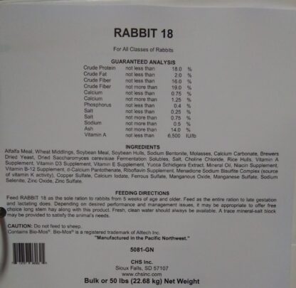 50# Payback Rabbit 18% Pellet